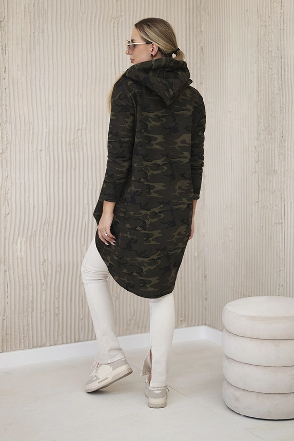 Mikina s dlhým chrbtom camo khaki+zelená