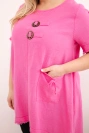 Damen-Baumwollkleid in Übergröße mit verlängertem Rückteil und Tasche rosa