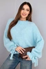 Women's sweater with mohair blend, thick knit and decorative sleeves blue