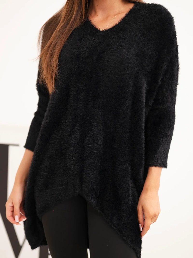 Sweter damski Plus Size z dekoltem V czarny