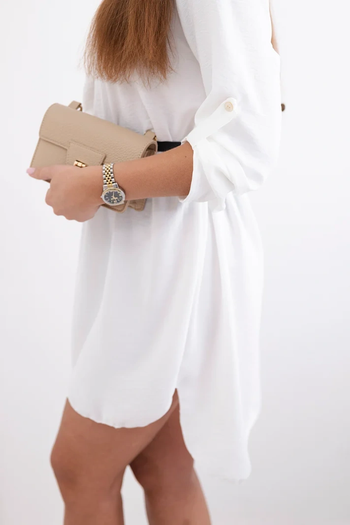 Kleid mit längerem Rücken und Gürtel ecru