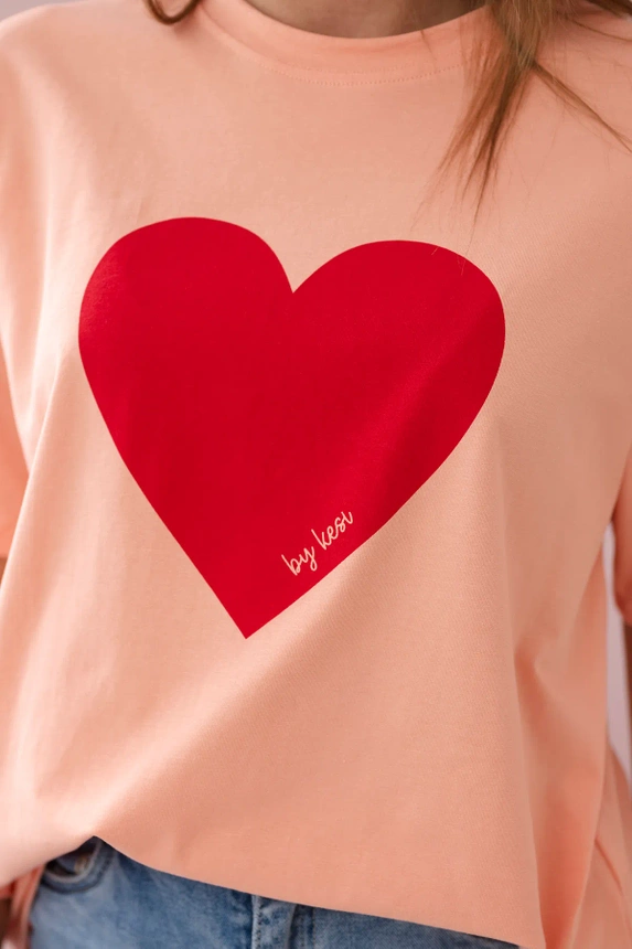 Cotton blouse with a heart print salmon