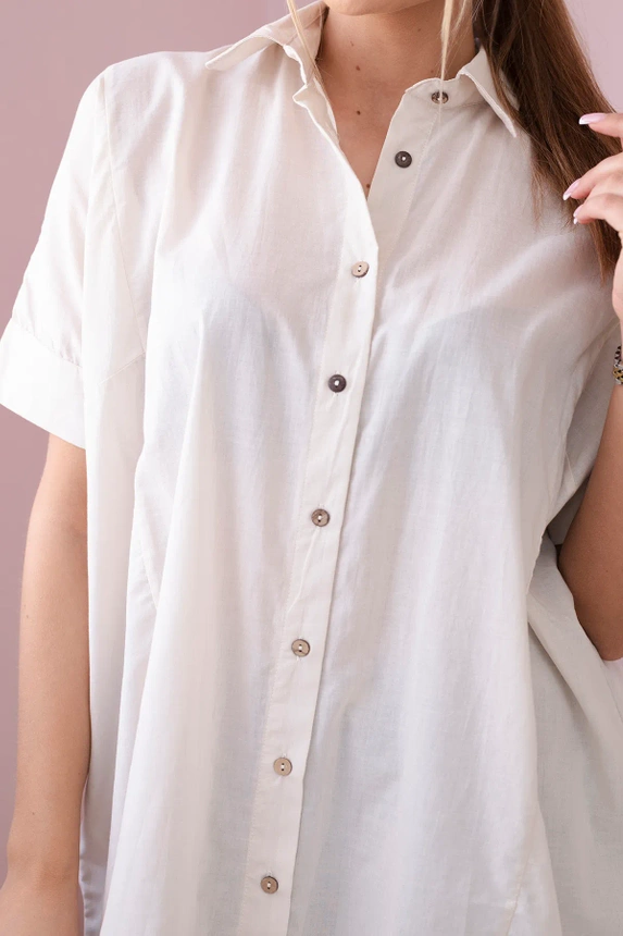 Short-sleeved cotton shirt beige
