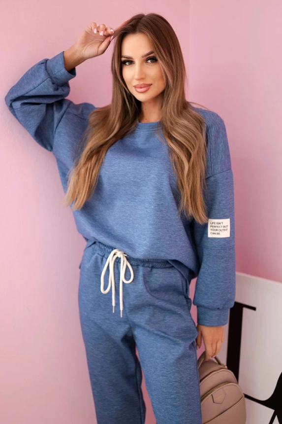 Set sweatshirt + pants buttery fabric denim melange
