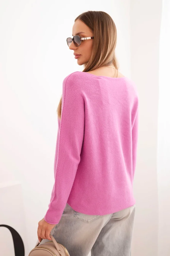 Women's sweater made of viscose with long sleeves and a round neckline purple