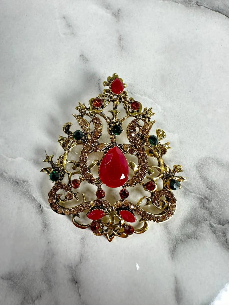 Brosche XZ459-191 gold + rot