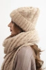 Women's set hat and scarf ribbed with decoration camel