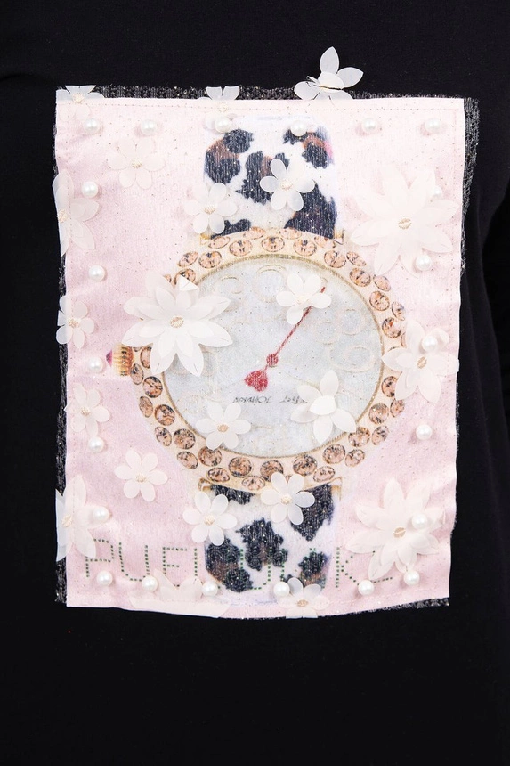 Dress with graphics 3D with pearls black