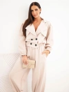 Dámsky bavlnený komplet s golierom a jogger nohavicami béžový