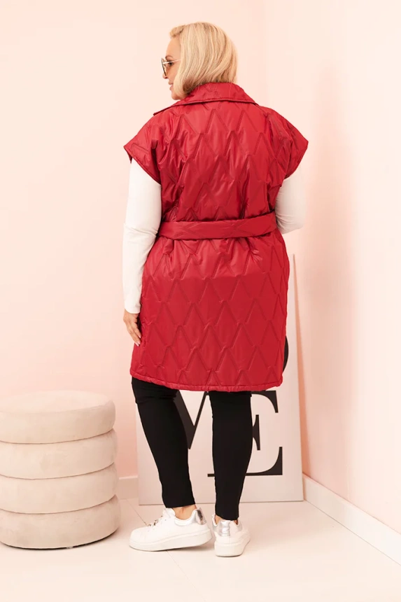 Dámská vesta Plus Size prošívaná s páskem a límcem hnědá