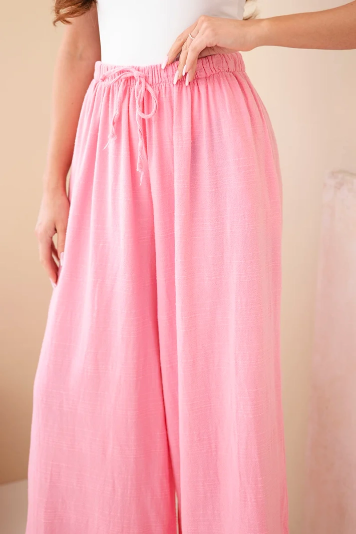Weite Damenhose aus Baumwolle mit Gummibund in der Taille Bonbonrosa