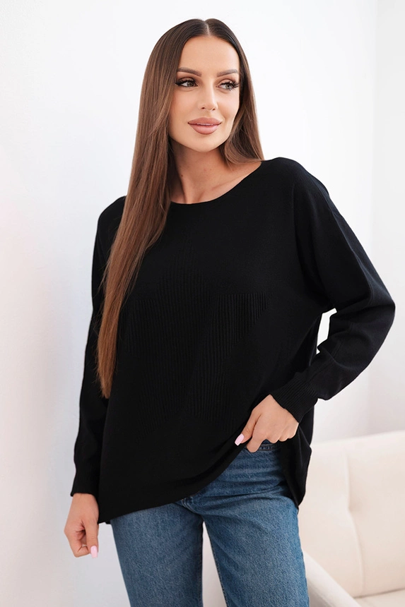 Women's sweater with a longer back and embossed star black