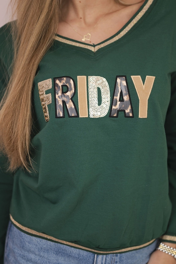 Damen-Sweatshirt mit Pailletten-Schriftzug grün