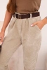 Women's corduroy pants with a belt dark beige