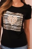 Women's cotton blouse with ruffle and heart made of rhinestones black