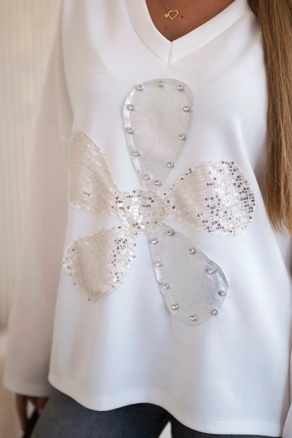 Butter-Sweatshirt mit dekorativer Blume ecru