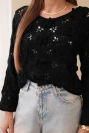 Damenpullover mit Ajour- und Blumenmuster schwarz