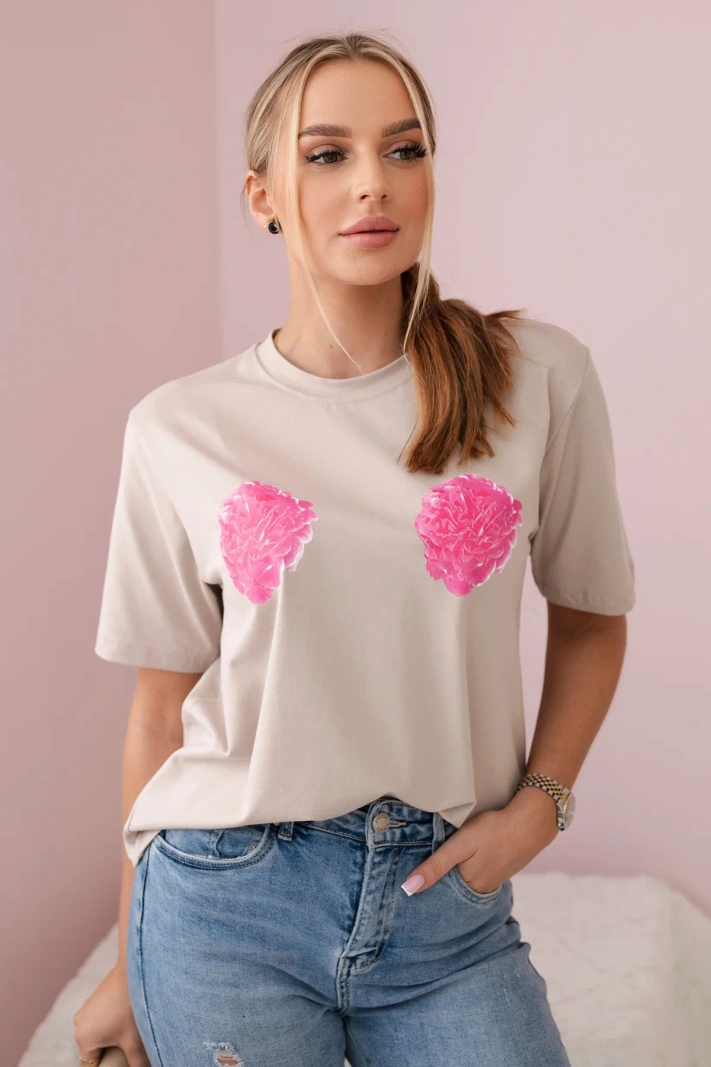 Baumwollbluse mit Blumenprint beige