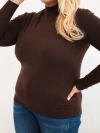 Dámský svetr Plus Size z viskózy s rolákem tmavě hnědý