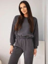 Ribbed viscose women's set with a sweatshirt and pants with a cuff graphite