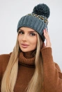 Dámská čepice Ellen s bambulí K325 tmavě šedá+žlutá