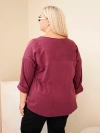 Plus Size women's cotton blouse with print and U-neck plum