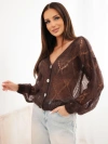 Women's sweater made of 80% mohair openwork buttoned brown