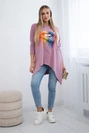 Blúzka oversize s potlačou dúhových pier tmavo ružová