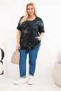 Women's cotton Plus Size blouse with short sleeve and pocket black