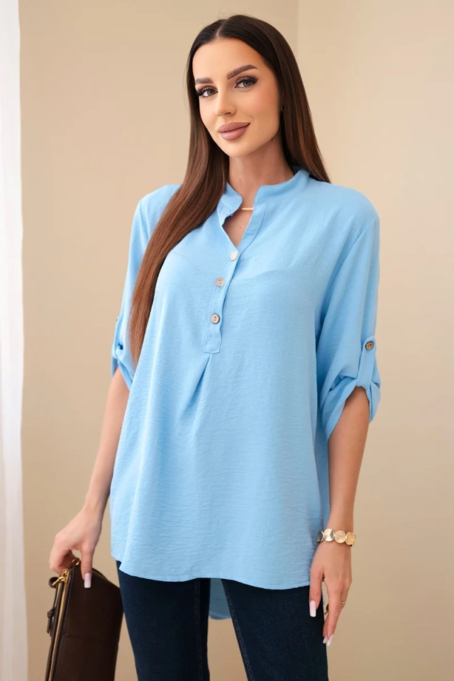 Blouse with a longer back blue
