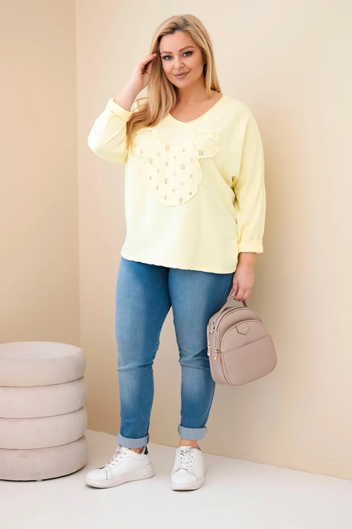 Women's cotton Plus Size blouse with a V-neck yellow