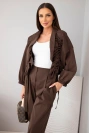 Baumwoll-Damen-Set mit gerafftem Pullover und Hose braun