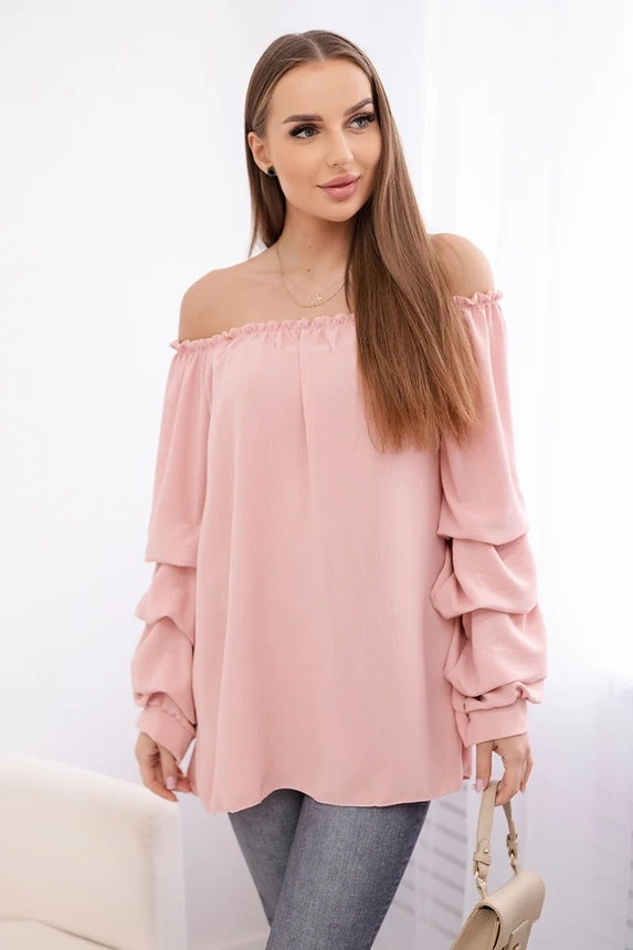 Španielska blúzka s ozdobnými rukávmi Púder ružový
