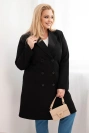 Moteriškas Plus Size dvigubas paltas su apykakle juodas