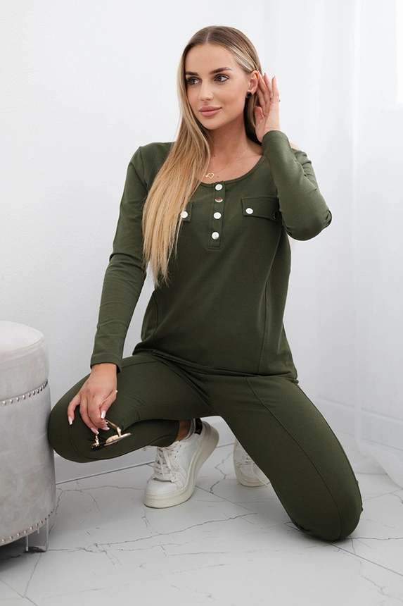 Súprava s výstrihom na patentky khaki