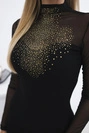 Strickkleid mit Tüllärmeln und Ausschnitt schwarz