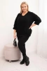 Women's set, V-neck sweater and viscose blouse with lace bottom black