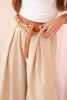 Pants with a belt and wide legs - light beige