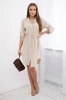 Dress with button closure and tie at the waist beige