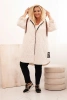 Plus Size women's quilted jacket with a hood and the inscription HOPE light beige