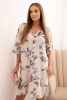 Women's cotton dress with a floral pattern and 3/4 sleeve beige