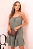 Damenkleid aus Musselin mit Trägern und Rüschen khaki