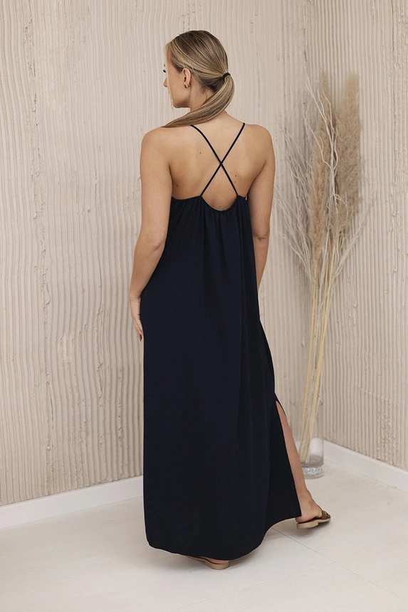 Long dress with straps navy blue