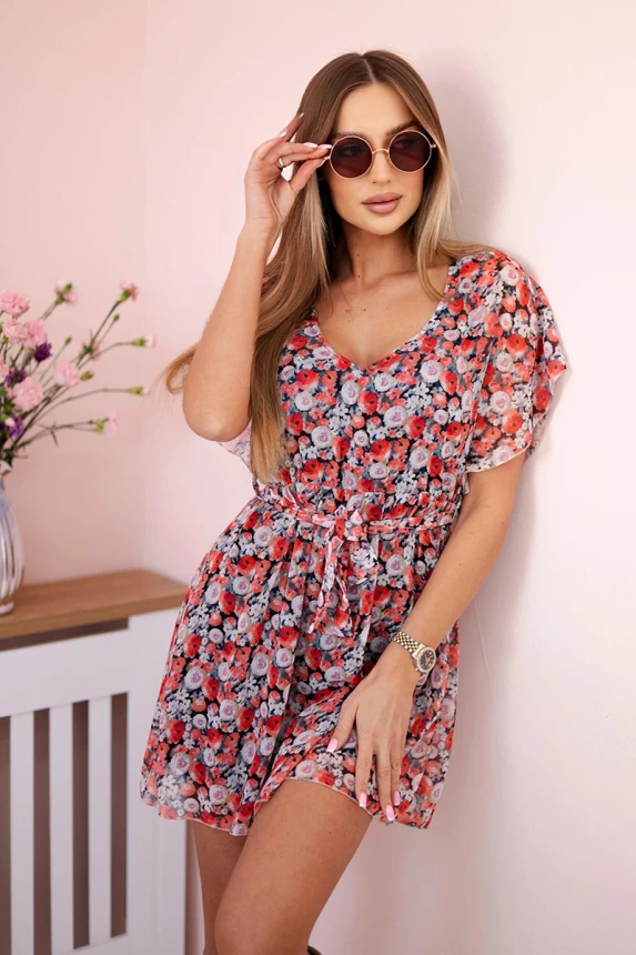 Floral dress tied at the waist black
