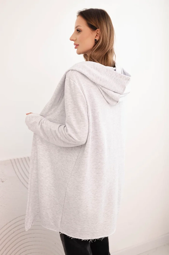 Women's cotton hoodie with an elongated front light gray