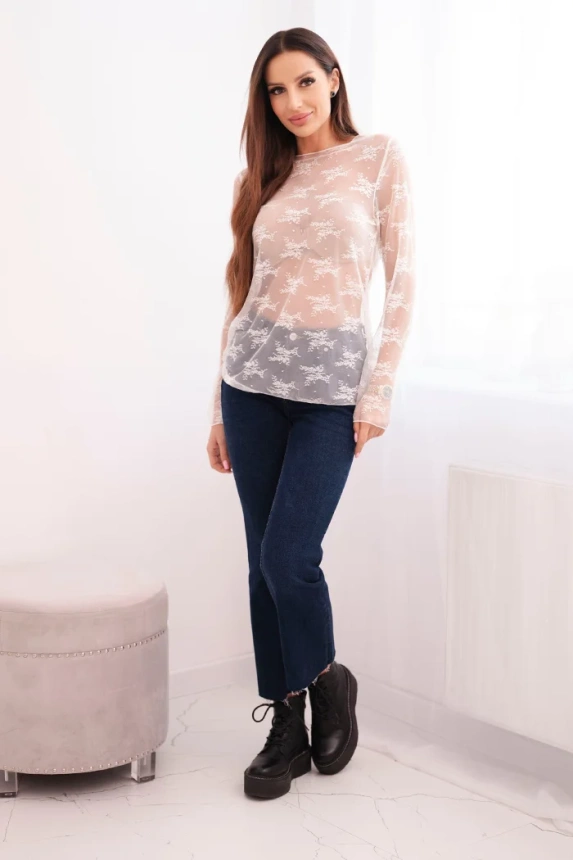 Lace women's blouse with long sleeves ecru