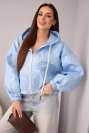 Damenjacke gepolstert mit Kapuze und dekorativem floralem Präge blau