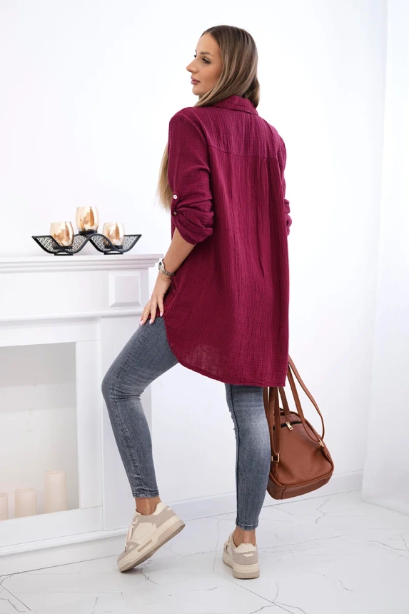 Cotton muslin shirt burgundy