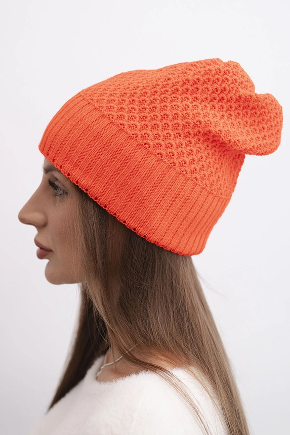 Women's winter wool hat with double rolled-up cuff K426 orange