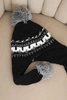 Women's winter wool hat with ear flaps and pom-poms K436 black + graphite